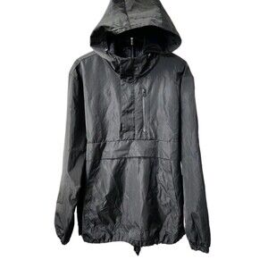 Forever 21 Mens Windbreaker Black XL Phone Pocket Hooded Kangaroo Pouch